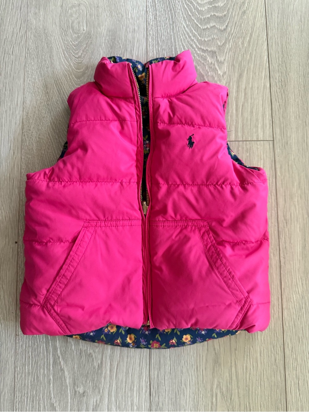 Polo Ralph Lauren Pink Puffer Vest with Floral Lining (Reversible)